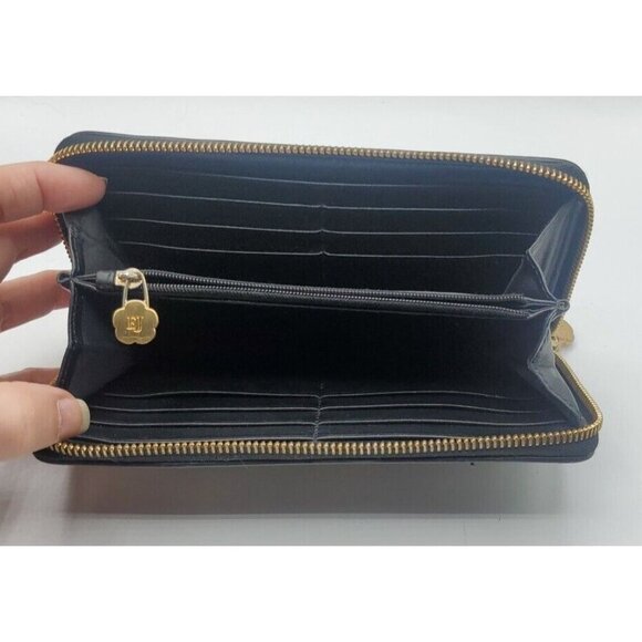 ERIC JAVITS Reptile Patchwork Leather Black Tan Zip Around Wallet - Picture 13 of 15